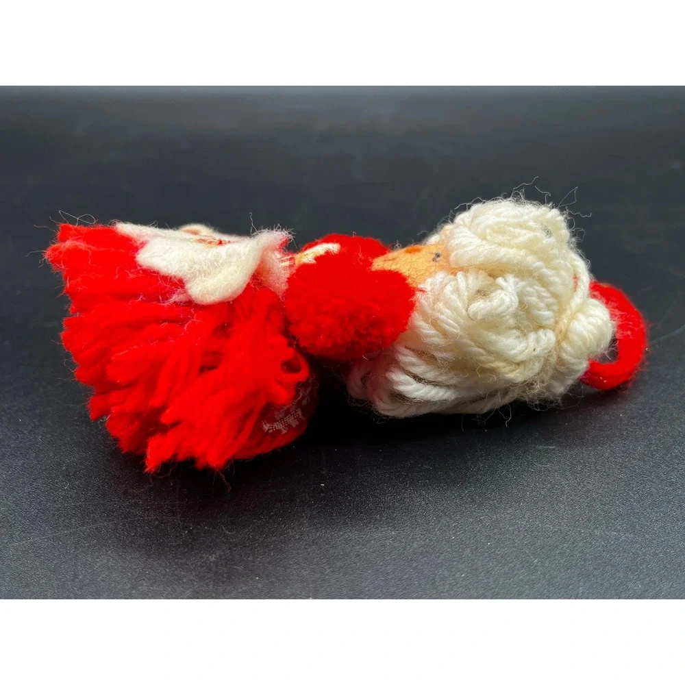 Vtg 1975 Hallmark Mrs Claus Yarn Doll Christmas Ornament Red Gingham Felt Apron